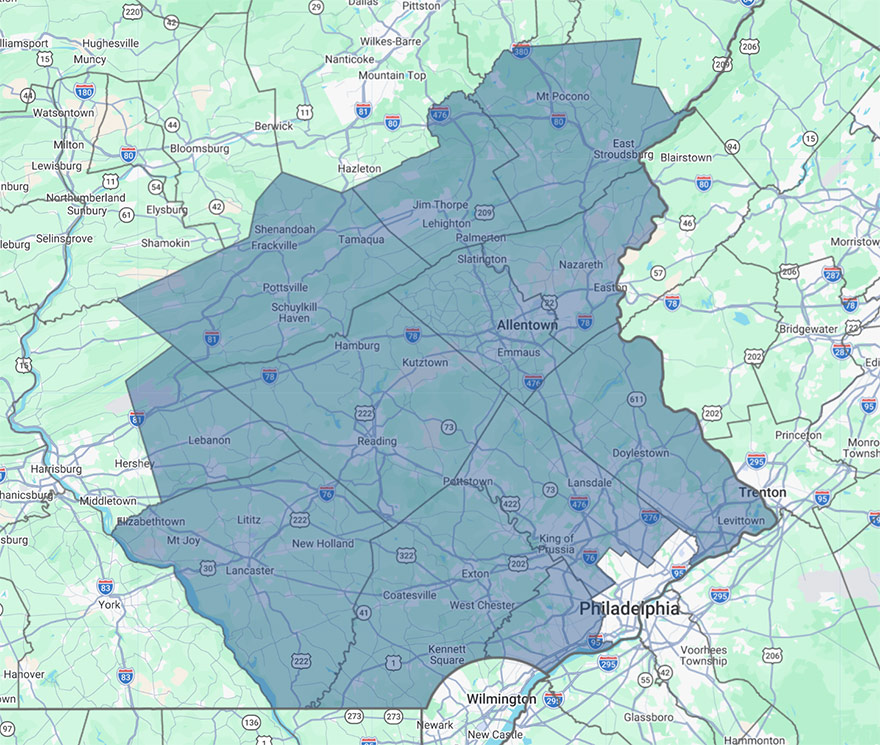 Our Plumbing Service Area in Southeastern PA